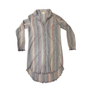 CLOTH & STONE Striped Frayed Hem Hi Low Shirt Dress Sz Small Anthropology